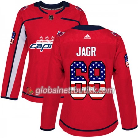 Washington Capitals Hockeydrakt Jaromir Jagr 68 2017-2018 USA Flag Fashion Svart Adidas Authentic - Dame